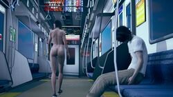 3d breasts casual effineffer exhibitionism female footwear human juli_kidman nipples no_pants nude pale_skin public sleeping streaking the_evil_within the_evil_within_2 topless train train_interior unaware undressing