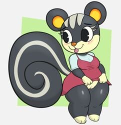 absurd_res animal_crossing anthro blaire_(animal_crossing) blush breasts clothed clothing curled_tail cute_expression cute_eyes cute_face female fur furry furry_only hi_res neronova nintendo no_underwear pussy round_ears shortstack simple_background solo tail thick_thighs tongue tongue_out video_games