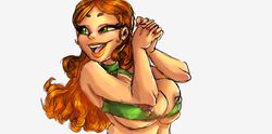 1girls big_breasts cartoon_network dark_nipples green_eyes izzy_(tdi) light-skinned_female light_skin long_hair nipple_slip orange_hair seanmalikdesigns total_drama_island white_background