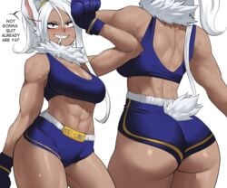 1girls 2022 abs animal_ears ass ass_focus ass_shot back back_view blue_boxing_gloves blue_gloves blue_sports_bra booty_shorts boxing_gloves breast_focus breasts cleavage dialogue echosaber english_text fat_ass fat_breasts female female_focus female_only front_view gloves gym_clothes hi_res large_breasts long_hair looking_at_viewer miruko my_hero_academia rabbit_ears rabbit_tail red_eyes rumi_usagiyama short_shorts shorts six_pack smile solo sports_bra sweat sweaty_body text thick_thighs thighs very_high_resolution white_hair workout_clothes