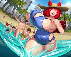 bouncing_breasts breasts chubby female huge_breasts league_of_legends magnetus thick_thighs wide_hips xayah xayah's_mom_(magnetus)