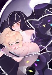 2girls aether_foundation ambiguous_penetration ass bangs bare_arms black_hair blonde_hair blunt_bangs blush braid breasts closed_mouth drooling eyebrows_visible_through_hair eyelashes female from_behind fusion green_eyes highres incest legs_together lillie_(pokemon) long_hair lusamine_(pokemon) mother_and_daughter mother_beast_lusamine multicolored_hair multiple_girls nihilego norza penetration pokémon_(species) pokemon pokemon_(game) pokemon_sm pokephilia saliva sex shiny shiny_skin signature smile strap_slip streaked_hair ultra_beast yellow_eyes yuri