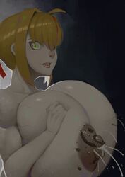 1girls blonde_hair breast_pregnancy breast_squeeze breasts bumpy_areola corruption dualberettas empty_eyes fate/grand_order fate_(series) female female_only gigantic_breasts green_eyes huge_breasts human infestation insect_on_female insects lactating lactation milk milk_squirt mind_break nero_claudius_(fate) nipple_birth nude veiny_breasts zoophilia