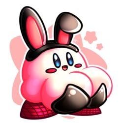 2021 big_breasts blue_eyes breasts bunny_costume bunny_ears bunnysuit fake_animal_ears fishnet_pantyhose kirby kirby_(series) mesh playboy_bunny puffylover69 waddling_head what