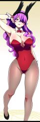 1girls artist_request big_breasts bunny_ears bunny_girl bunnysuit edens_zero hair_over_one_eye hand_behind_head holy_(edens_zero) long_hair purple_eyes purple_hair smile smiling sole_female solo standing tagme