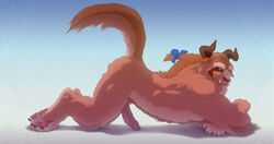 ass_up beast_(disney) beauty_and_the_beast blue_eyes body_hair brown_body brown_fur claws crossed_arms crossed_feet crossed_legs disney elbow_tuft erection fangs fluffy fluffy_tail foreskin fur genitals glans hair handpaw happy_trail hi_res hindpaw horn humanoid_genitalia humanoid_penis knee_tuft leg_tuft long_hair looking_at_viewer male male_only monster no_humans nude pawpads paws penis pink_glans pink_pawpads pink_penis plantigrade pose raised_tail retracted_foreskin ribbons side_butt smile solo tuft vein veiny_penis zen