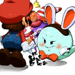 1girls boo_(mario) bowtie clothing cum cum_on_body cum_on_face cumshot cute_fang facial ghost handjob mario mario_(series) paper_mario peeka playboy_bunny spirit vivian_(paper_mario) white_background