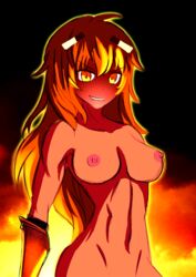 abs areolae blaze_(at2.) blaze_(minecraft) breasts female female_only looking_at_viewer minecraft mob_talker naked nipples nude orange_eyes orange_hair smirk upper_body yellow_eyes yellow_hair