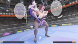 3d ahri asdf9146 blender comic commission cum ejaculation english_text footjob forced_orgasm futanari futasub high_heels k/da_ahri k/da_series king_of_fighters large_penis league_of_legends mai_shiranui riot_games speech_bubble wrestling