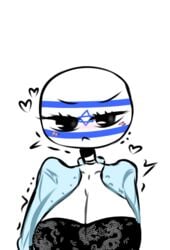 1girls black_eyes blush breasts clothed countryhuman countryhumans countryhumans_girl cute female flawsystyle? girl heart israel israel_(countryhumans) israeli_flag yumimeow