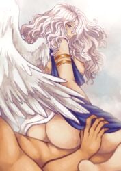 1boy 1girls angel angel_wings barefoot clothed_sex female looking_back male millerotic partially_clothed pathfinder pathfinder_wrath_of_the_righteous reverse_cowgirl_position sex smile tagme targona white_hair