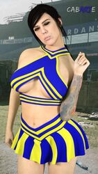 1girls 3d athletic athletic_female busty cabarte call_of_duty cheerleader cheerleader_uniform female female_focus female_only hourglass_figure mara_(cod) solo standing tagme tattoo wide_hips wink winking