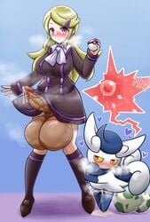 1futa 1girls ace_trainer_(pokemon) ace_trainer_(pokemon_xy) after_sex astrid_(pokemon) balls big_breasts big_penis blush bottomless clothed clothing cum cum_pool cum_puddle cumdrip dark_penis darkened_genitalia dress duo egg egg_laying eggs erection female futanari gigantic_balls heart heart-shaped_pupils huge_balls human hyper_balls impregnation ineffective_clothing interspecies interspecies_impregnation interspecies_pregnancy knees_together_feet_apart large_penis light-skinned_futanari light_skin meowstic mostly_clothed nizikuroryu nyaonix oversized_balls ovum pale_skin penis pokeball pokemon pokemon_xy pokephilia precum pregnant pussy standing steam testicles