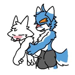 1:1 after_transformation animated anthro balls belly bike_shorts blue_body blue_eyes blue_fur blue_hair bodily_fluids bottomwear clothing countershading cum cum_from_mouth cum_in_mouth cum_inside dragontim dragontim_(character) duo eyebrows fur genital_fluids genitals hair ing_penis low_res male male/male masturbation orange_body orange_eyebrows orange_fur penis penis_transformation red_body red_fur sentient_penis short_playtime shorts throbbing_penis transformation white_belly white_body white_countershading white_fur yellow_eyes