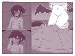 2girls bigger_female breasts comic female female_only giantess horns huge_breasts inksgirls larger_female macro_female micro_female micro_on_macro multiple_girls nude nude_female page_13 shrunk shrunken_woman size_difference smaller_female succubus thick_thighs wings