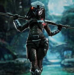 1girls 3d alien_girl female female_only female_yautja helmet llamasarepink no_humans pose predator_(franchise) solo tagme weapon yautja