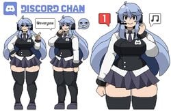 1girls 2d 2d_(artwork) 2d_artwork 5_fingers android big_breasts black_eyes blazer blouse blue_hair blue_tie breasts character_sheet chubby concept_art digital_art digital_drawing digital_drawing_(artwork) digital_media digital_media_(artwork) digital_painting_(artwork) discord discord-tan discord_(app) discord_logo emotes eye_contact fingers front_view gothic_taco headphones hi_res high_resolution highres huge_breasts large_breasts logo long_hair looking_at_viewer miniskirt model_sheet necktie notification overweight overweight_female pixel_(artwork) pixel_art pose school_uniform shirt shoes short_skirt site-tan skirt smile smiling smiling_at_viewer source_request standing stockings thick_thighs thigh_gap tie wide_hips