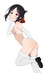 /// 1girls areolae ass bare_shoulders black_hair blush breasts clenched_teeth coro_fae forehead gloves hair_ribbon hand_on_face heart-shaped_pupils highres kaguya-sama_wa_kokurasetai_~tensai-tachi_no_renai_zunousen~ legs legwear leotard messy_hair nipples no_bra o_0 open_mouth partially_clothed red_eyes see-through see-through_clothing shinomiya_kaguya shoes short_hair small_breasts stockings sweat sweatdrop thighhighs thighs tied_hair white_background white_gloves white_legwear