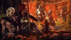 1girls 3d 4boys cum exhibitionism geralt_of_rivia handjob magic public public_sex serfatboy the_witcher_(series) the_witcher_2 triss_merigold