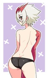 1girls ass ass_cleavage butt_crack cougar1404 dat_ass dragon dragon_girl dragon_marked_for_death empress_(dmfd) fit fit_female from_behind horn horns inti_creates looking_at_viewer looking_back pale_skin panties red_eyes red_scales short_hair topless white_hair