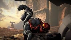 1boy1girl 1girls 3d alien ass ass_grab back big_ass big_breasts breasts cowgirl_position female female_sangheili halo_(series) huge_ass huge_breasts human humanoid interspecies looking_back male male_human/female_alien male_human/female_humanoid pompilus_sfm_twitter(artist) reverse_cowgirl_position sangheili sex sideboob spartan_(halo)