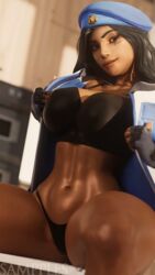 1girls 3d ana_amari breasts dark-skinned_female female french_nails overwatch sampples solo solo_female