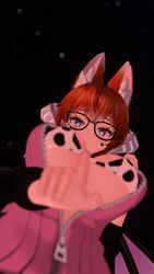 3d bikini bikini_top blue_eyes breasts cow_print fox_ears fox_girl ginger_hair glasses glubbable horns large_breasts looking_at_viewer looking_down succubus unzipped unzipped_jacket virtual_youtuber vrchat vrchat_avatar vrchat_media vrchat_model wings