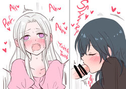 1futa 1girls 2koma areolae blowjob blush byleth_(fire_emblem) byleth_(fire_emblem)_(female) censored closed_eyes clothed clothing dialogue drooling duo edelgard_von_hresvelg english_text erection fellatio female fire_emblem fire_emblem:_three_houses fully_clothed futa_on_female futanari human light-skinned_female light-skinned_futanari light_skin long_hair medium_hair mostly_clothed nagasawa_(tthnhk) nintendo open_mouth oral penis purple_eyes sex sound_effects teal_hair text upper_body white_hair