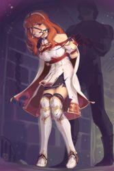 1girls absurdres arms_behind_back ball_gag bangs bare_shoulders bare_thighs bondage bondage_gear boots bound breasts cape captured celica_(fire_emblem) collar drooling earrings female_focus femsub fire_emblem fire_emblem_echoes:_shadows_of_valentia gag gagged hairband hand_on_another's_shoulder highres kaddo leash long_hair looking_back medium_breasts medium_hair nintendo orange_eyes orange_hair red_rope restrained rope royalty saliva saliva_trail signature skirt soldier solo_focus sweat thigh_boots thighhighs thighs torn_clothes