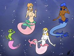 anna_(drunken_tales) blonde_hair blue_hair breasts dark_skin drunken_tales erika_(drunken_tales) fantasy frog hikari_(drunken_tales) lord_sarloc mermaid mia_(drunken_tales) milf nipples otter pool prank teen