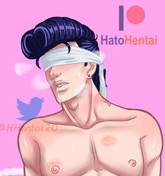 1boy bite bite_mark bite_marks blindfold covered_eyes dark_blue_hair diamond_is_unbreakable hhentai20 joestar_birthmark jojo's_bizarre_adventure josuke_higashikata male male_only muscular muscular_male nipples