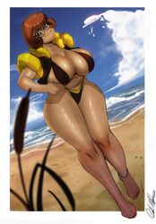 bikini cosplay crossover dragon_ball fusion gogeta_(cosplay) hanna-barbera metamoran_clothing oddabellatay pinup scooby-doo signature text todd_l._milhouse toddabella velma_dinkley