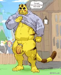 animal_crossing animal_crossing_new_horizons anthro apollo_(animal_crossing) balls bara cock_ring furry giantspacetiger lifting_clothing male male_only muscles muscular nintendo pantless penis tiger tora_gy tybalt_(animal_crossing) veiny_penis yellow_fur