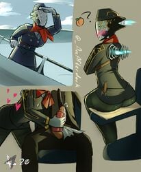 arcafterdark armor athletic_female blush cum dat_ass faceless_male flight_attendant handjob heart human human_penetrating light-skinned_male nova_(warframe) robot_girl warframe