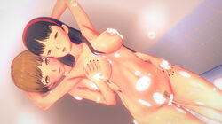 1girls 3d amagi_yukiko atlus bath bathing bathtub breasts bubble_bath bubbles false_name_ando female naked nude persona persona_4 satonaka_chie solo tagme water white_skin yuri
