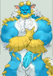 anthro balls bara boner capcom erection furry giantspacetiger looking_at_viewer male male_only monster_hunter muscles muscular pec_grab penis tora_gy zinogre