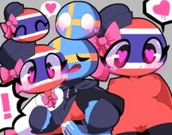 bow countryhumans countryhumans_girl hat spookypie straight sweden_(countryhumans) thailand_(countryhumans)