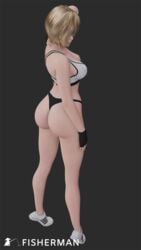 3d big_ass big_breasts big_butt black_thong blender blonde_hair bra disney female female_only fisherman gloves light-skinned_female light_skin necklace sergeant_calhoun shoes short_hair solo sports_bra sportswear thong watermark white_bra wreck-it_ralph