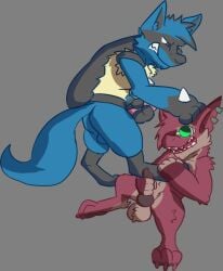 anthro axelshane duo gremlin_(spiral_knights) lucario male male/male masturbation nintendo pokemon pokemon_(species) rascal_(axelshane) spiral_knights video_games