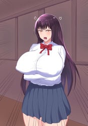 1girls angry big_breasts blush breasts cleavage clothed clothing comic curvy female_focus female_only hi_res long_hair nipples open_mouth please_don't_bully_me,_nagatoro president_(nagatoro) purple_hair red_eyes revealing_clothes sana_sunomiya simple_background solo standing suppuri wide_hips