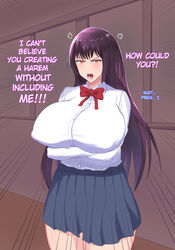 1girls angry big_breasts blush breasts clothed clothing comic curvy english_text female_focus female_only hi_res long_hair nipples open_mouth please_don't_bully_me,_nagatoro president_(nagatoro) purple_hair red_eyes revealing_clothes sana_sunomiya simple_background solo standing suppuri text wide_hips