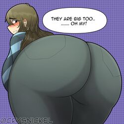 1girls artist_name ass big_ass black_eyes blush bottom_heavy breasts brown_hair cloe_(crysnickel) clothed clothed_female crysnickel dat_ass earrings eyebrows_visible_through_hair female female_only freckles hoop_earrings huge_ass human human_only jeans long_hair looking_back original original_character pants solo solo_female speech_bubble standing striped striped_shirt text thick_thighs voluptuous wide_hips