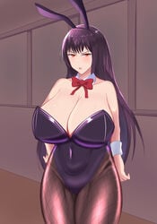 1girls big_breasts blush breasts bunnysuit cleavage clothed clothing comic curvy female_focus female_only hi_res long_hair open_mouth please_don't_bully_me,_nagatoro president_(nagatoro) purple_hair red_eyes revealing_clothes sana_sunomiya simple_background solo standing suppuri wide_hips