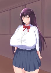 1girls big_breasts blush breasts cleavage clothed clothing comic curvy female_focus female_only hi_res long_hair nipples open_mouth please_don't_bully_me,_nagatoro president_(nagatoro) purple_hair red_eyes revealing_clothes sana_sunomiya simple_background solo standing suppuri wide_hips