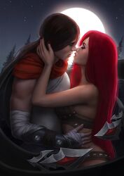 1boy 1girls female imminent_sex incest katarina_du_couteau league_of_legends long_hair male provocative red_hair scar stepbrother_and_stepsister talon_du_couteau