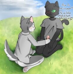 :3 after_masturbation ass black_fur blush canine cat_ears cat_humanoid cat_tail catboy cock cum cum_on_face cumshot dick dog_ears dog_tail dogboy erection feline femboy fur furry furry_only grass gray_fur green_eyes husky lass_(artist) masturbation motoanexo one_eye_closed paws penis penis_with_cum precum sky smile spanish_text sweat tagme tail white_eyes white_fur