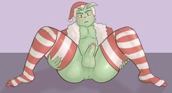 1boy anus christmas dr_seuss gay grinch how_the_grinch_stole_christmas male male_only penis santa_costume santa_hat solo spread_legs striped_legwear thighhighs unknown_artist