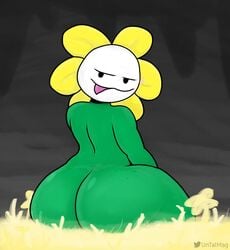 1boy back bedroom_eyes cave curvy curvy_figure femboy flower flowey_the_flower freckles green_skin heart inviting_to_sex looking_at_viewer looking_back magthender naked nude nude_male pale_skin plant plant_boy plantie sharp_tongue sitting smug solo solo_focus solo_male thick_thighs tongue tongue_out undertale watermark