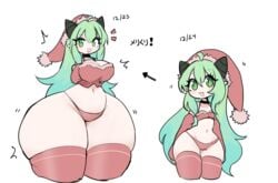 1girls ass ass_body ass_expansion big_ass big_breasts bottom_heavy breast_expansion breasts christmas cyrie expansion fat_ass female female_focus female_only green_eyes green_hair growth huge_thighs hyper hyper_ass massive_ass round_ass smile solo thick_ass thick_thighs thighhighs thong wide_hips