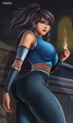 1girls 2021 2d 2d_(artwork) artist_name ass ass_focus avatar_legends big_ass big_breasts blue_eyes breasts clothed clothed_female clothing crop_top dark-skinned_female dark_skin female female_only fire firebending flowerxl hourglass_figure huge_ass human human_only korra large_breasts looking_away ponytail powers pre-timeskip questionable sfw solo solo_female straight_hair the_avatar the_legend_of_korra water_tribe yoga_pants